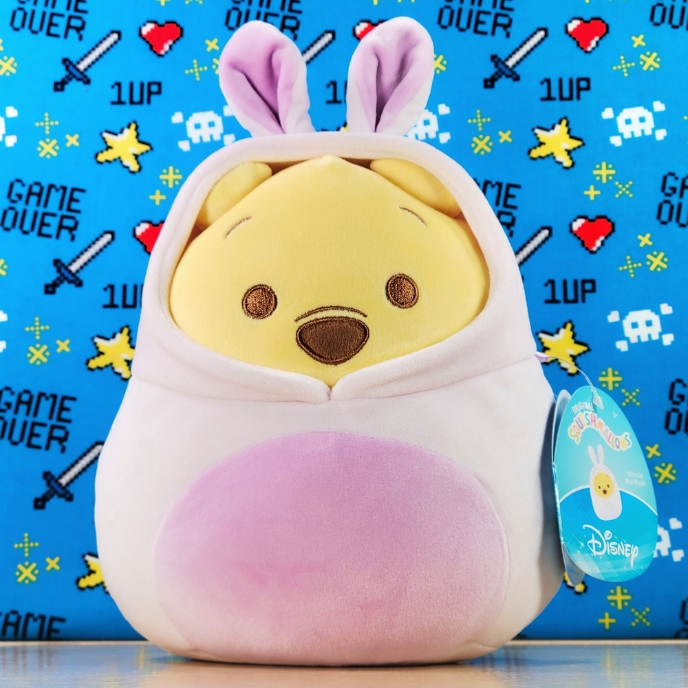 Squishmallow Winnie the Pooh in Purple Bunny Pajamas 8" Disney Peeking Pooh NWT